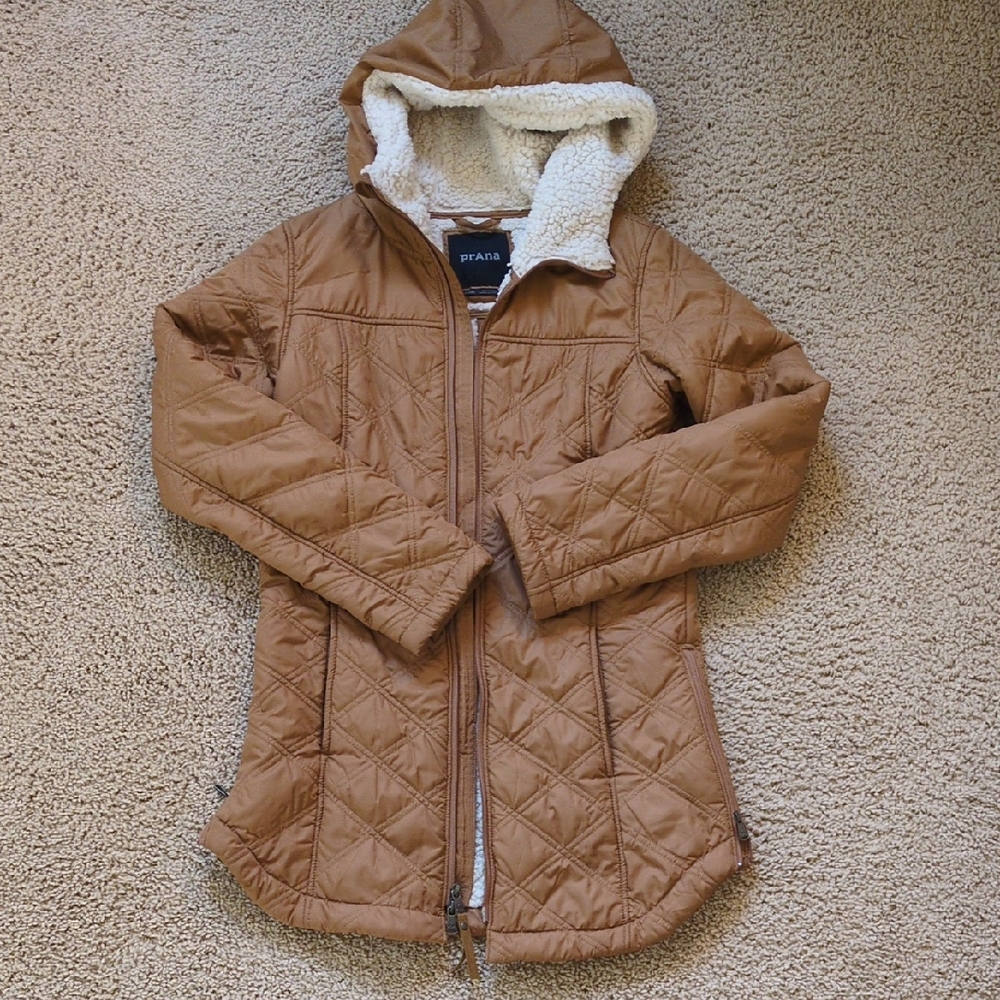 Prana Women's Brown Quilted Puffer Jacket with Hood